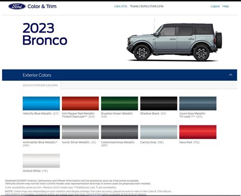 ford bronco 2023 color options